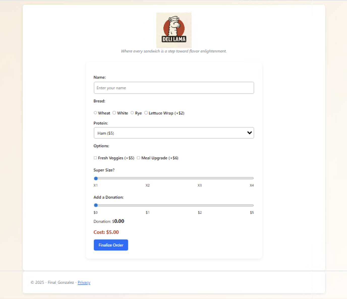 Deli Lama initial order form
